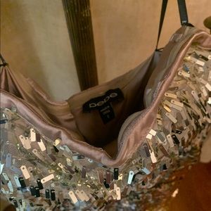 Bebe size 2 gold sequins mini strapless dress
